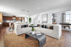 Great room in Residence 3 at Mulholland at Boulevard in Dublin, CA by Brookfield Residential